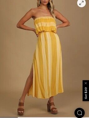 O'Neill Yellow Striped Strapless Maxi Dress